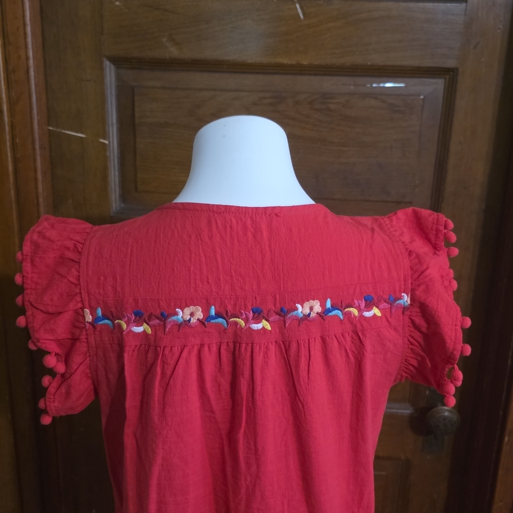 Kirundo Split Neck Sleeveless Embroidered Ruffle Hem Dress Red Size M - Picture 8 of 12